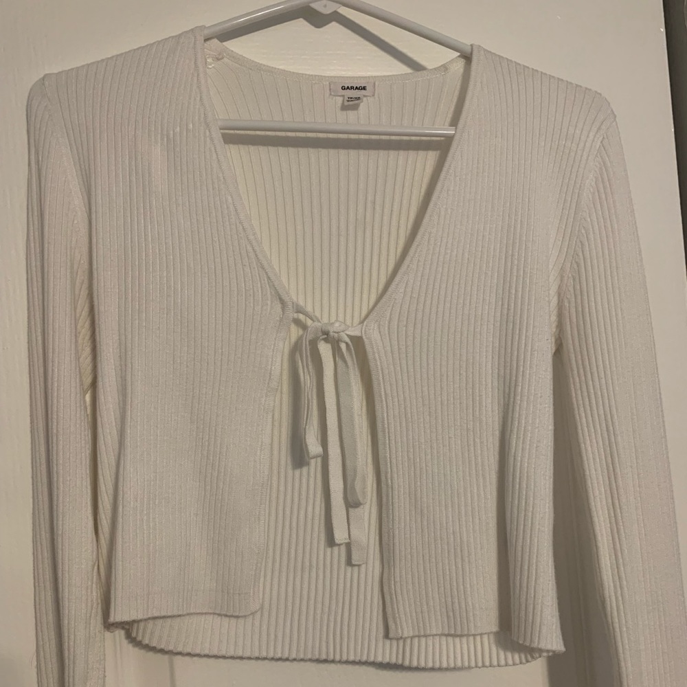 Garage White front tie long sleeve